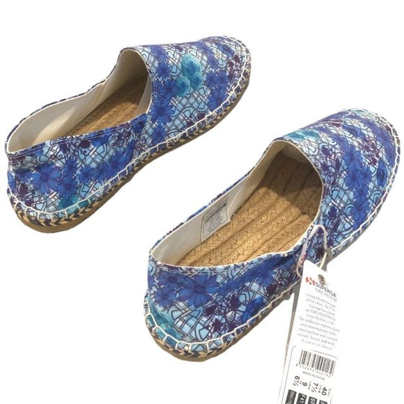SUPERGA Espadrilles Blue Flats Floral Size 9 Womens Summer Beach Vacation Cute - Picture 2 of 3